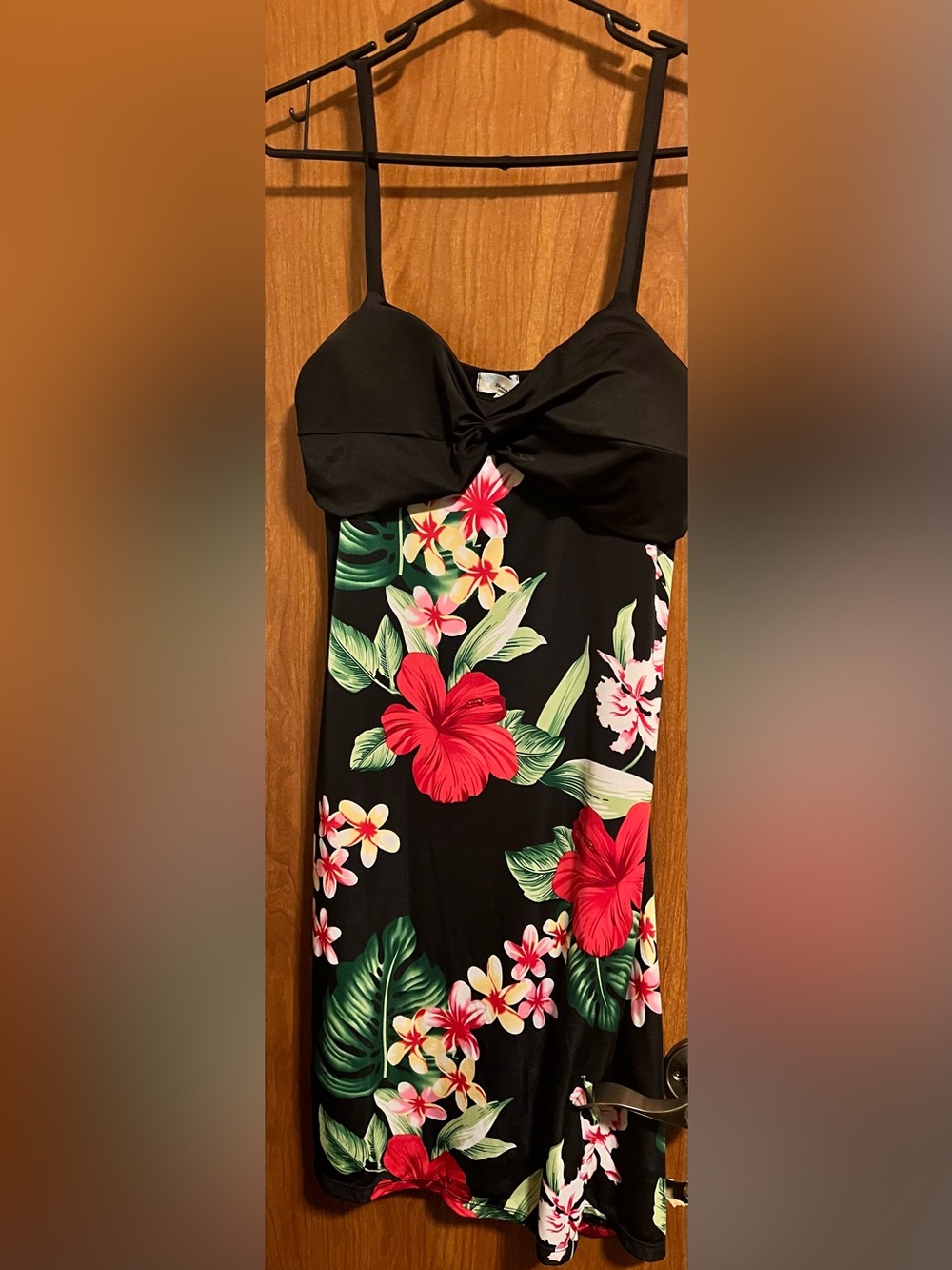 Black Tropical Floral Maxi Dress with Red Hibiscus